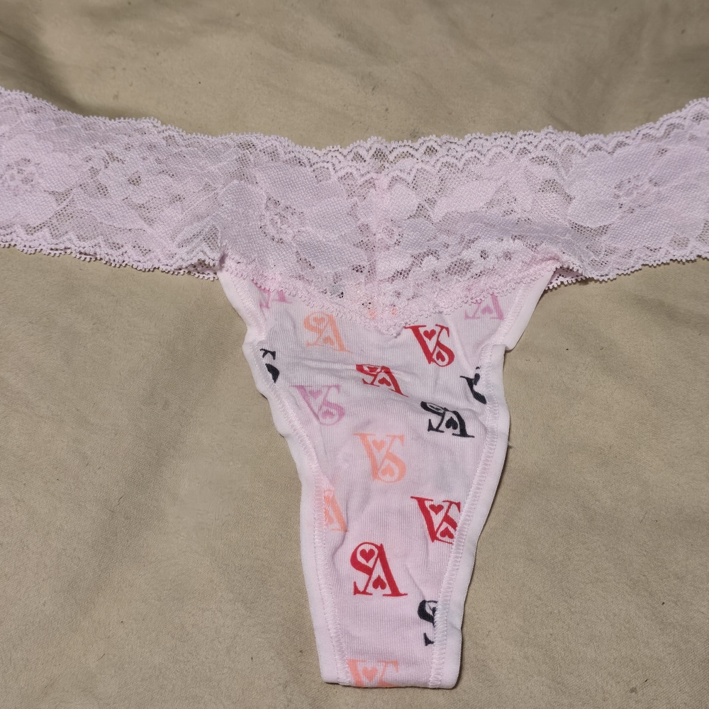 Victoria's Secret Logo Lace Panty - Pink and White